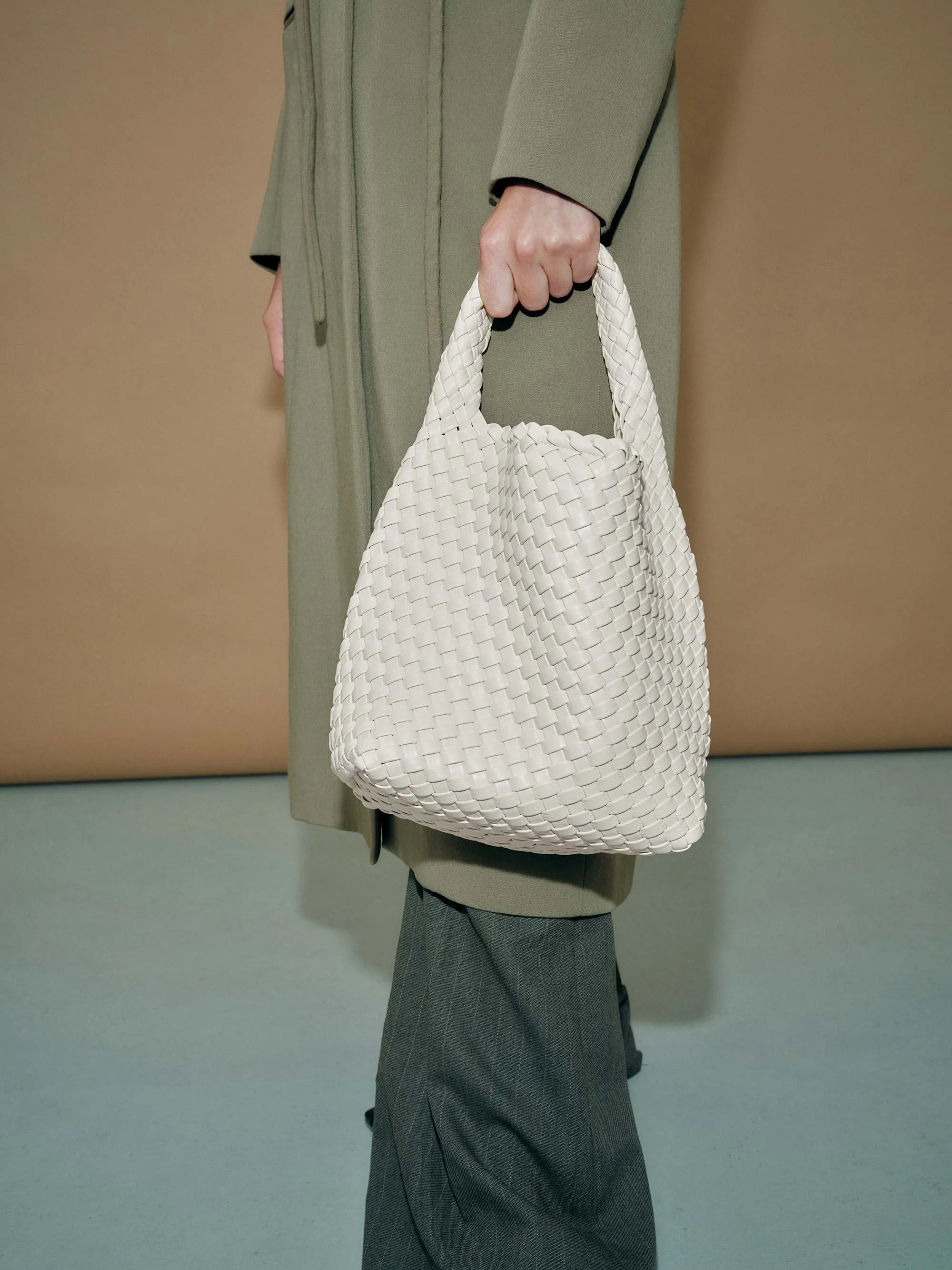 19.59 Ivory Recycled Alt-Leather Woven Small Tote