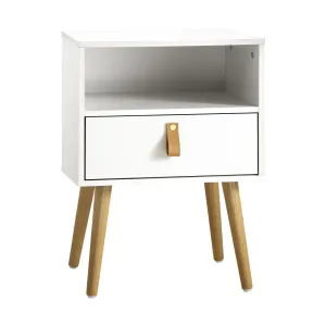 2X Bedside Tables with Leather Handle White