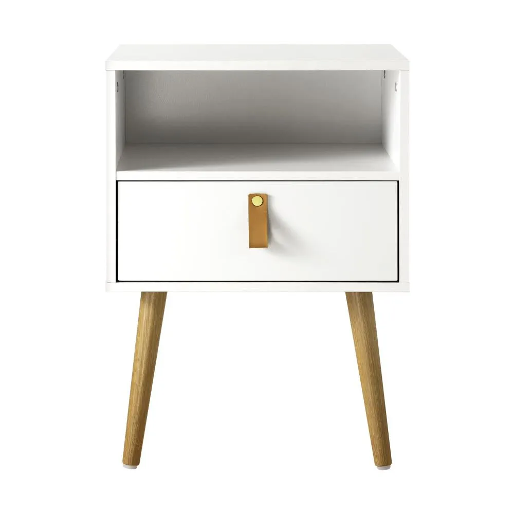 2X Bedside Tables with Leather Handle White