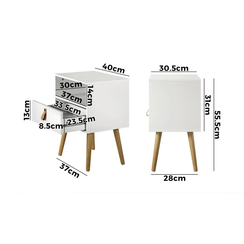 2X Bedside Tables with Leather Handle White