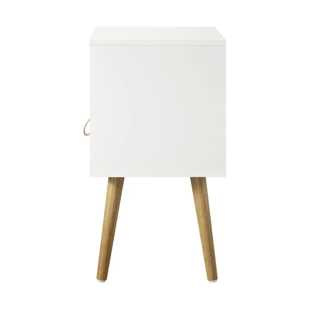 2X Bedside Tables with Leather Handle White