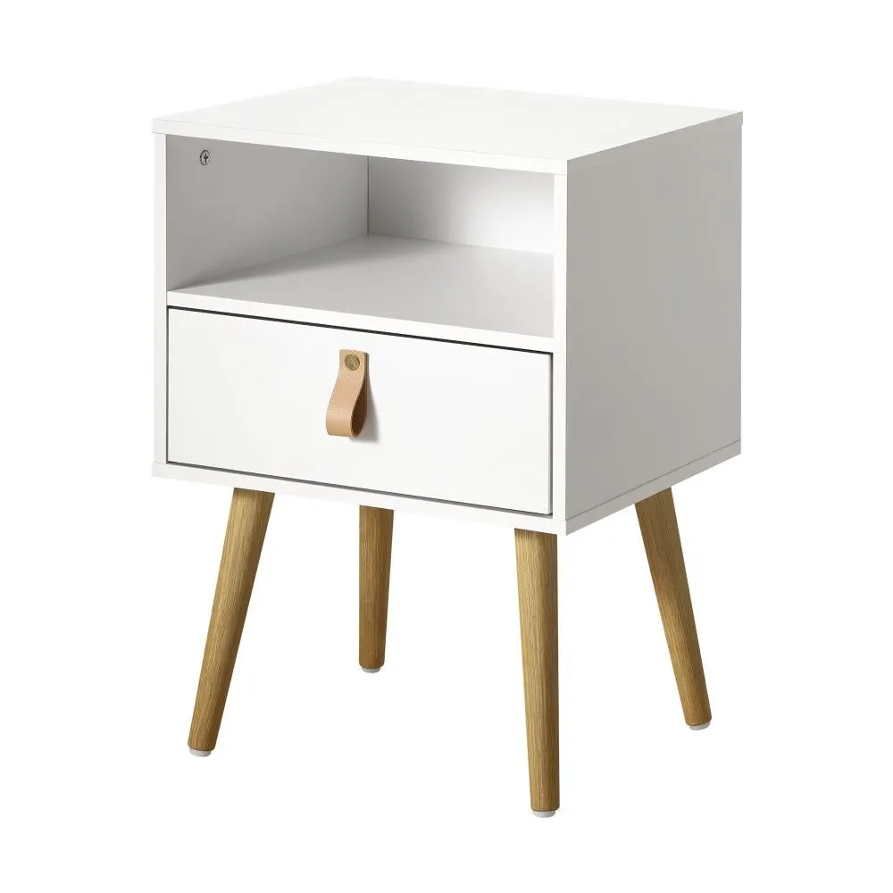 2X Bedside Tables with Leather Handle White
