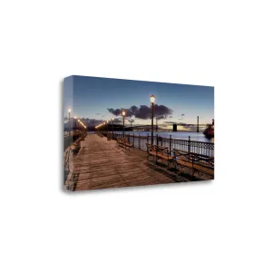 39" Night Panoramic View City Pier Gallery Wrap Canvas Wall Art