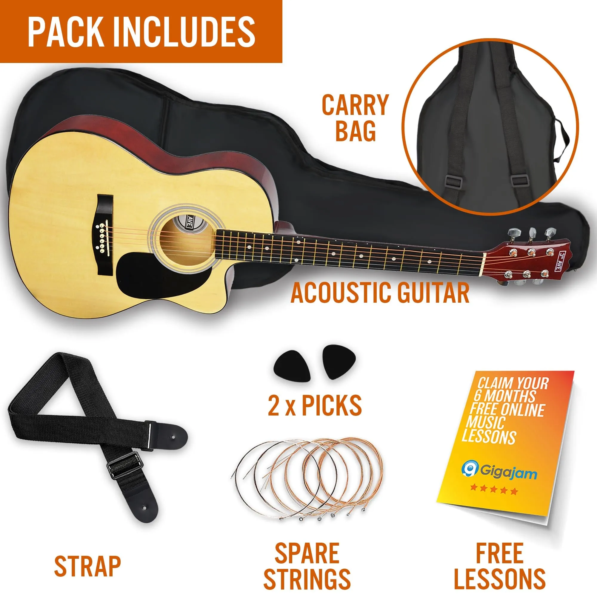 3rd Avenue Full Size Cutaway Acoustic Guitar Pack