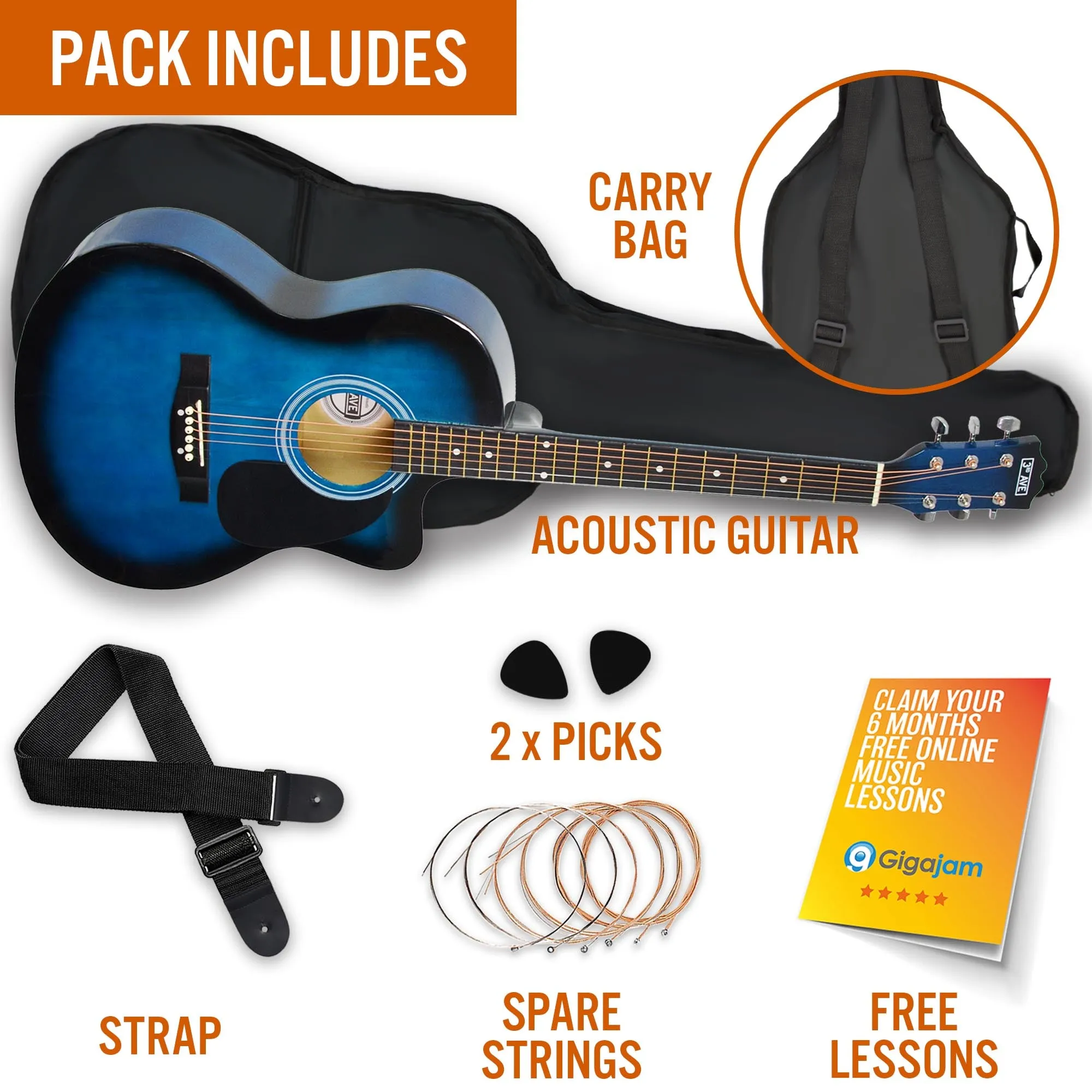 3rd Avenue Full Size Cutaway Acoustic Guitar Pack