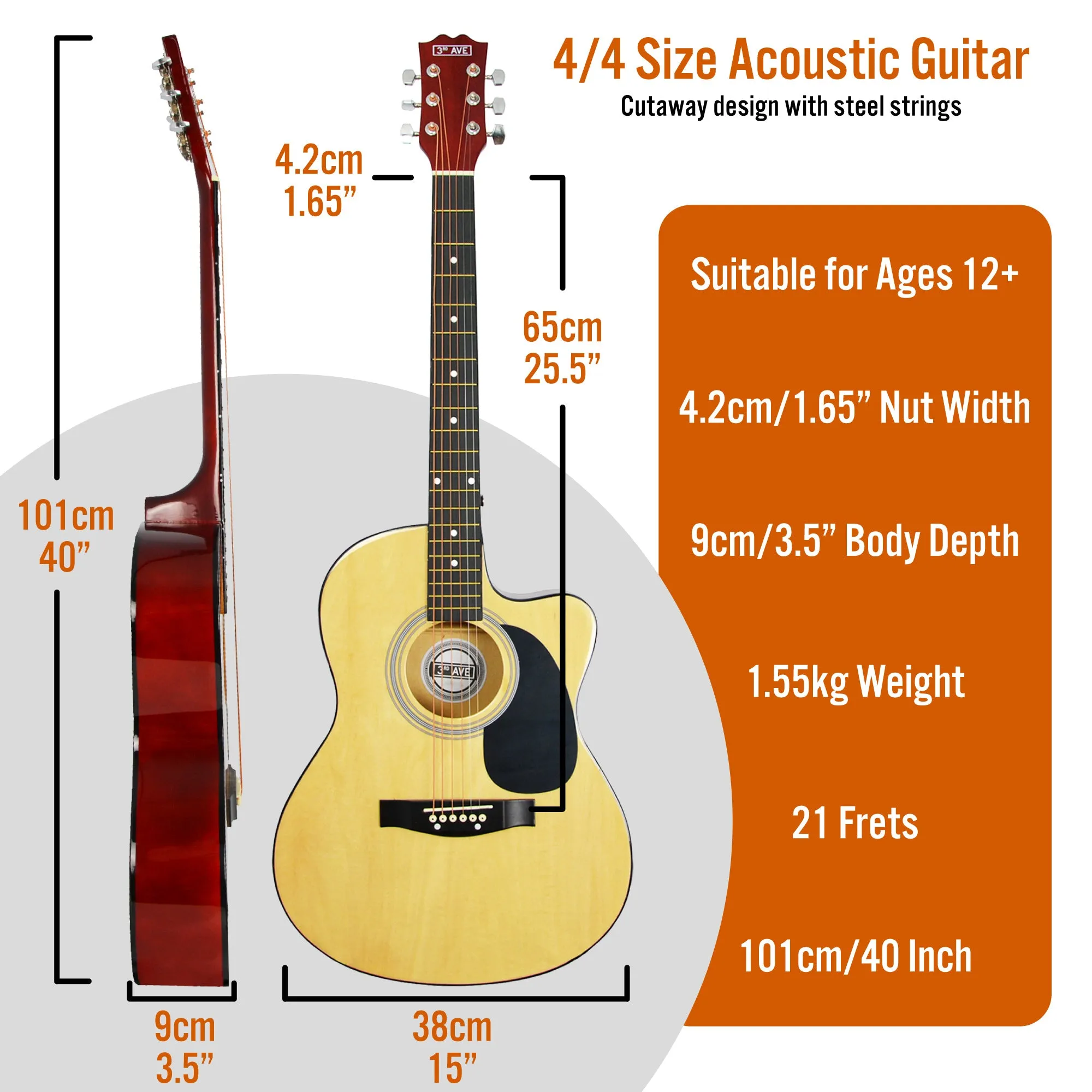 3rd Avenue Full Size Cutaway Acoustic Guitar Pack