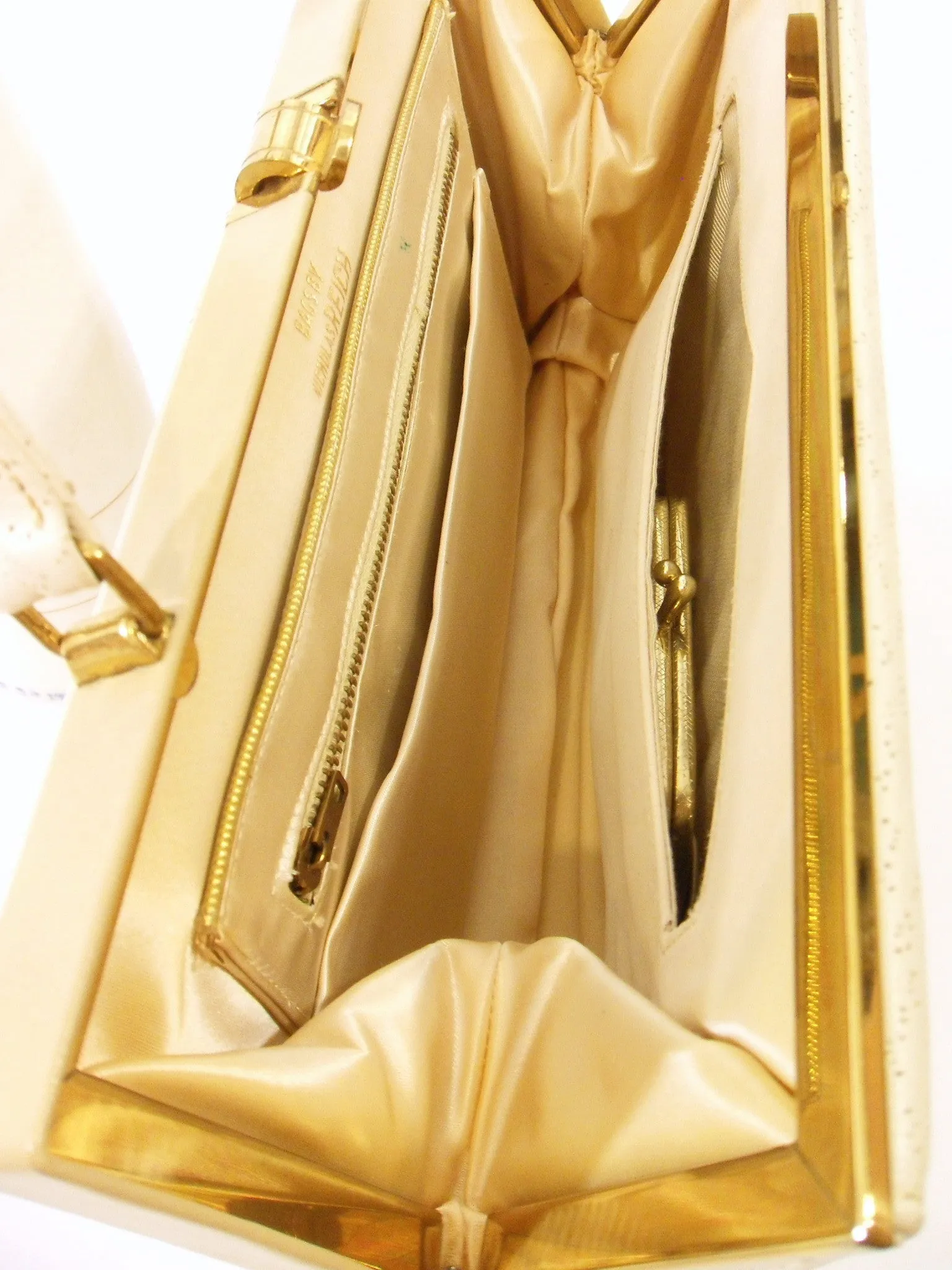 50s Cream Leather Frame Purse