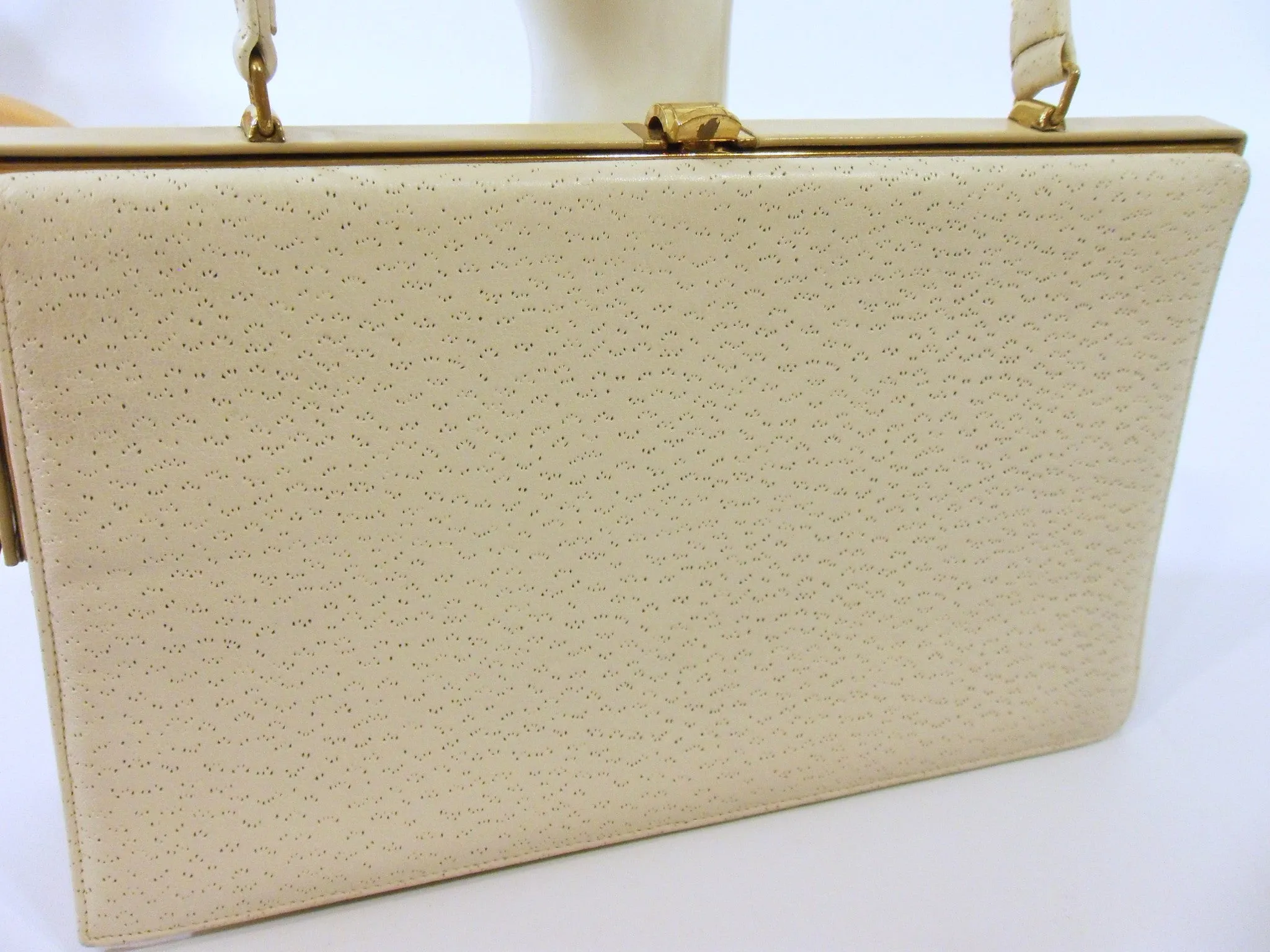 50s Cream Leather Frame Purse