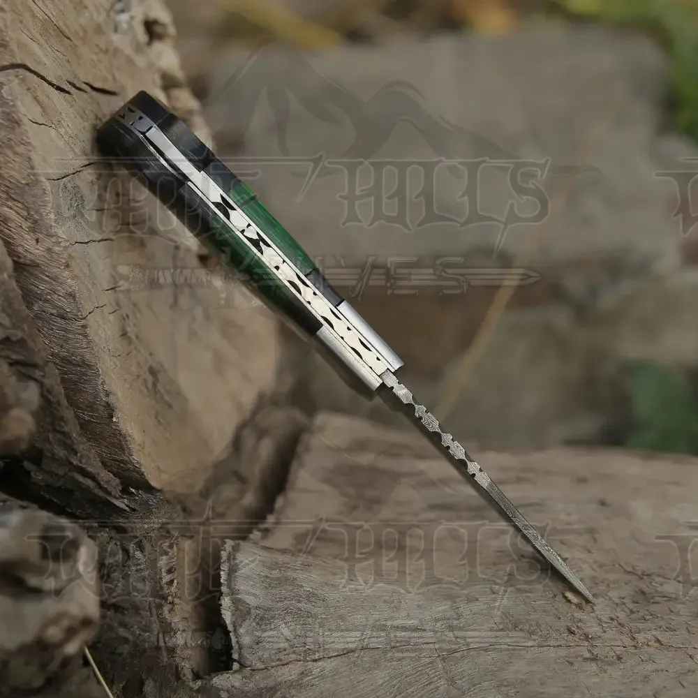 6.5" Handmade Damascus Pocket Knife - Folding Pocket Knife - Color Wood Handle WH 5034