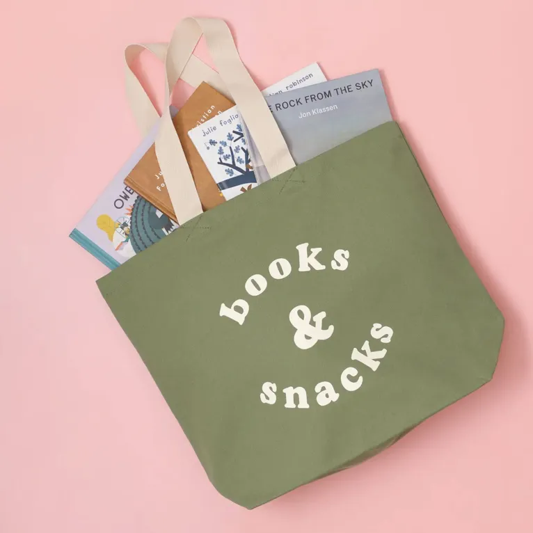 Alphabet Bags Canvas Bag - Books & Snacks - Olive