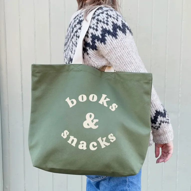 Alphabet Bags Canvas Bag - Books & Snacks - Olive