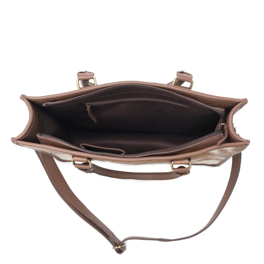 Antonia Trail Tote Bag In Brown & White