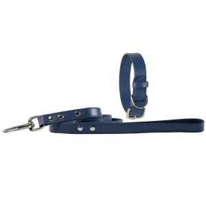 Baker & Bray Sustainable Leather Dog Collar & Lead Set | Navy