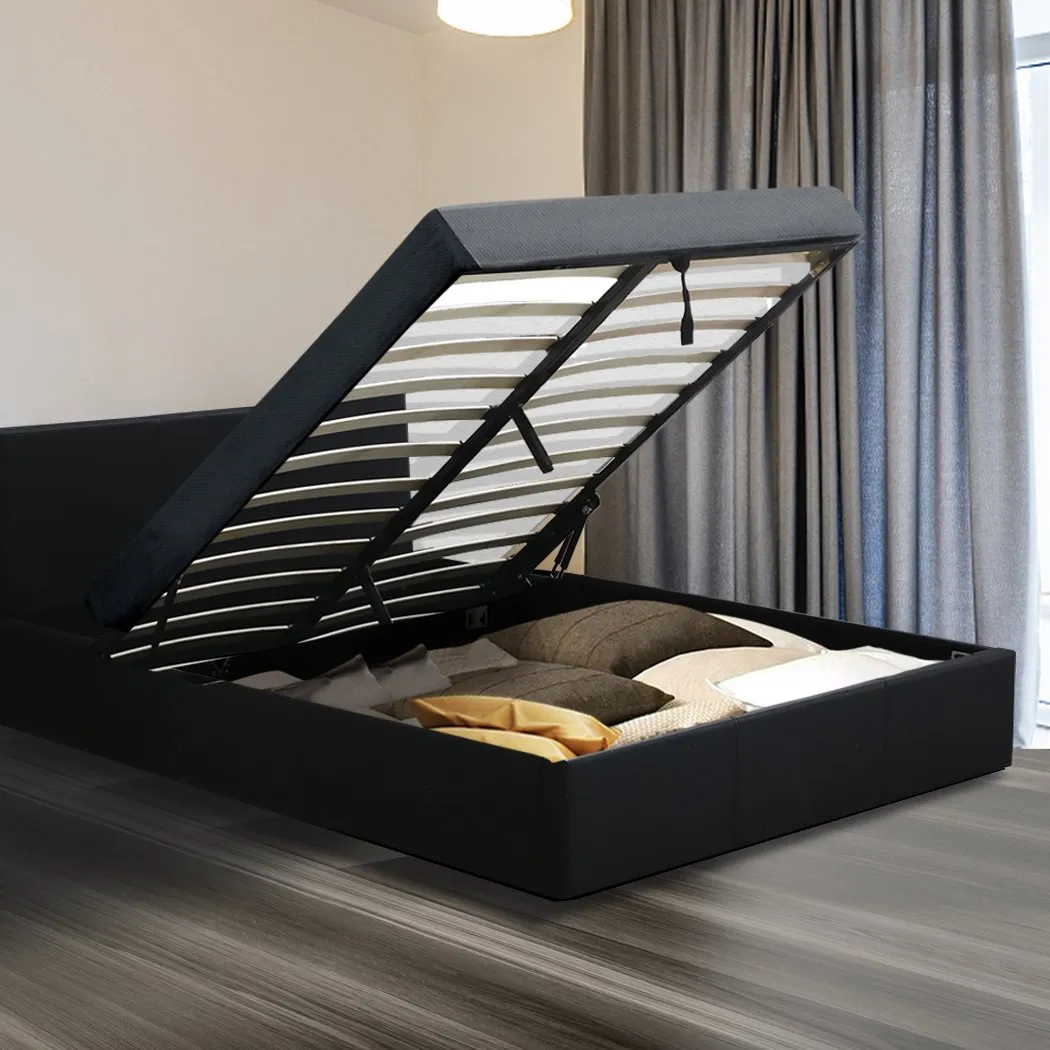 Bed Frame Gas Lift Premium Leather Base Mattress Storage Double Black