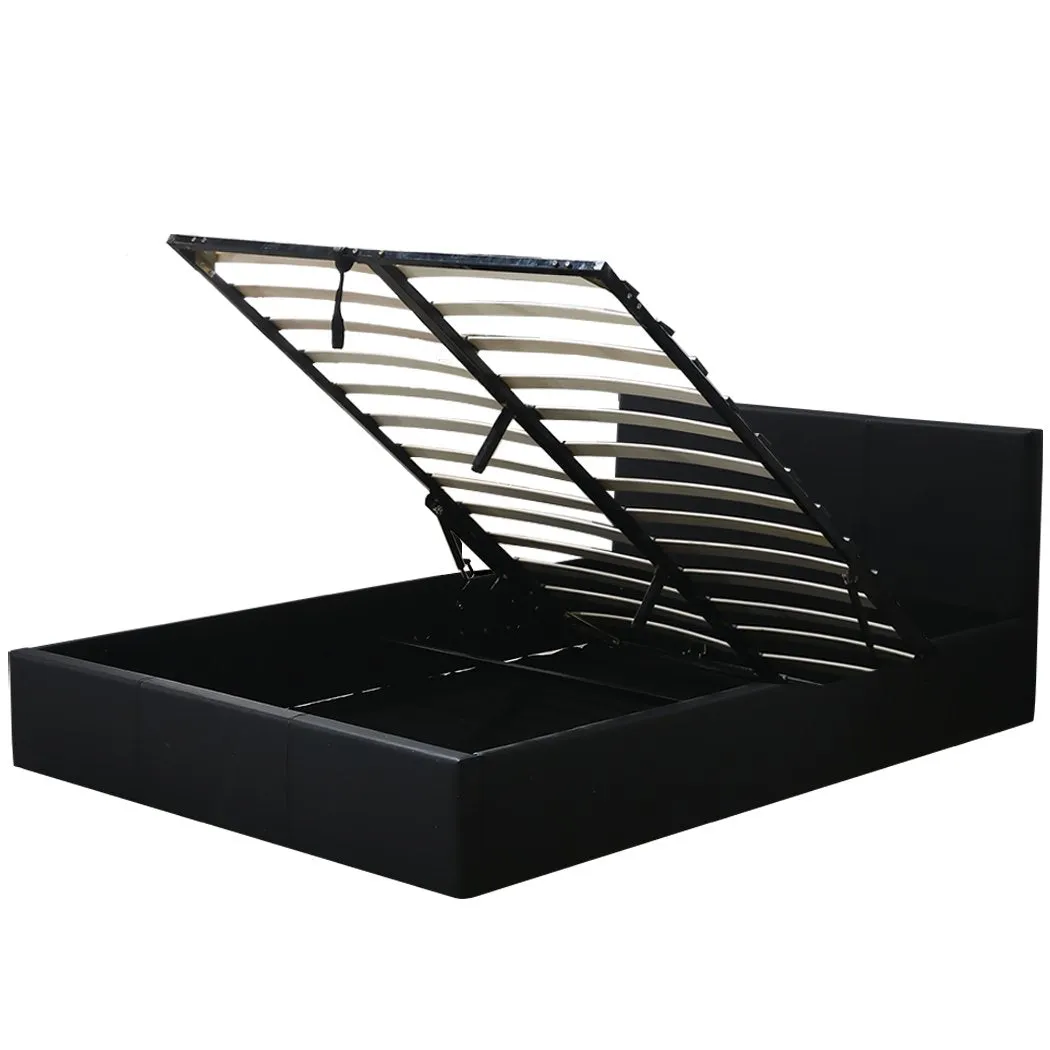 Bed Frame Gas Lift Premium Leather Base Mattress Storage Double Black
