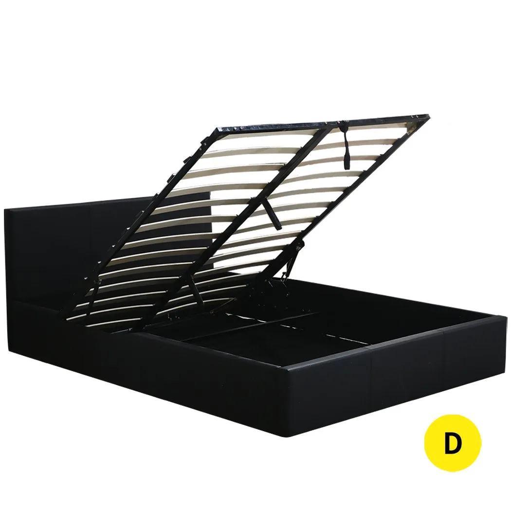 Bed Frame Gas Lift Premium Leather Base Mattress Storage Double Black