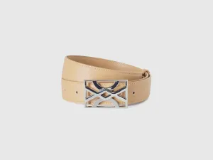 BEIGE BELT WITH LOGOED BUCKLE