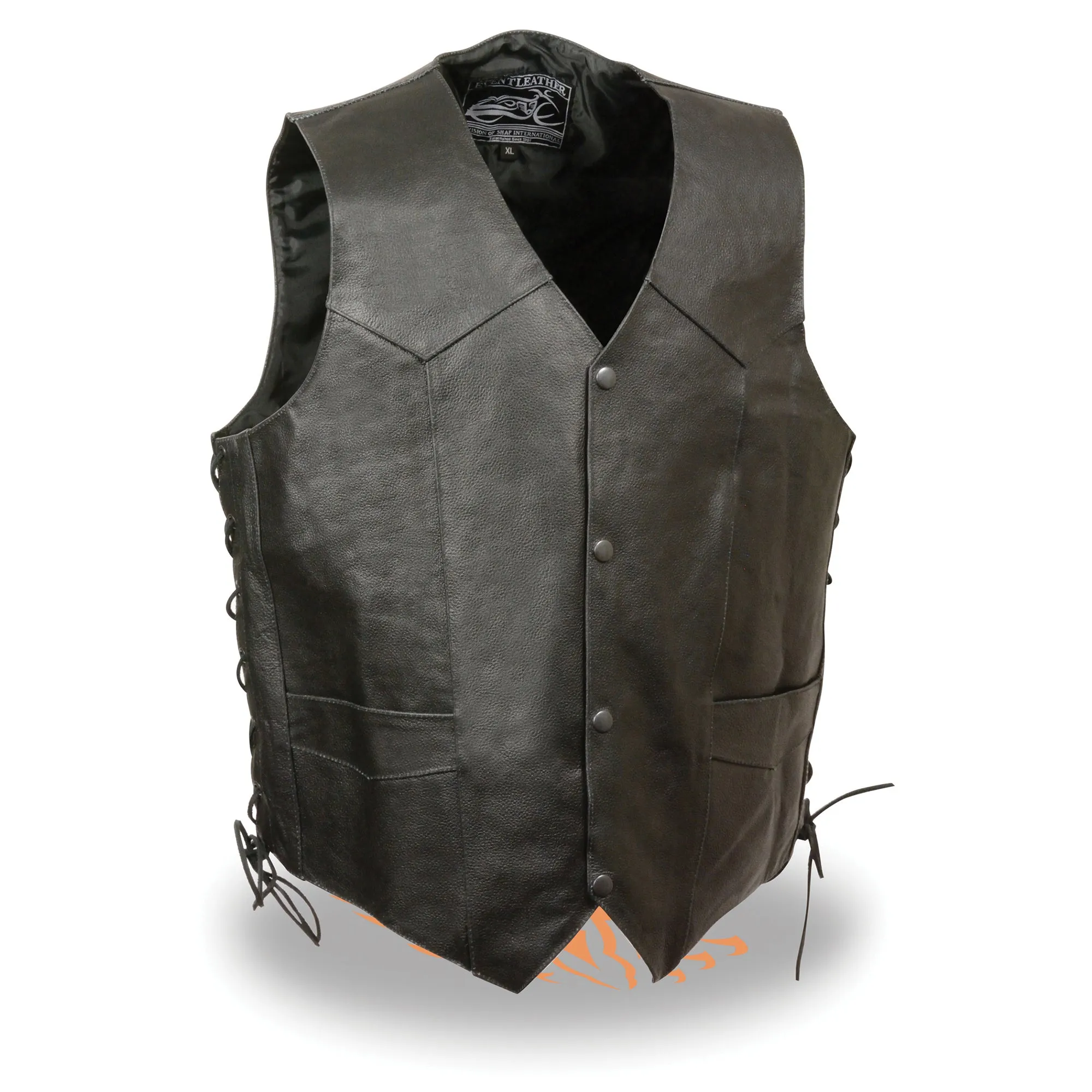 Black ELM3915 Men's Side Lace Leather Vest w/ Skull & Cross Bones