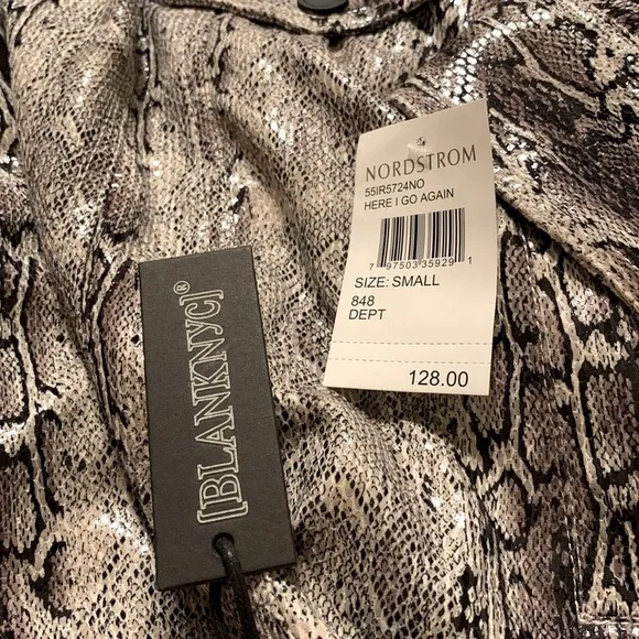 Blank NYC Here I Go Again Jacket Snake Print Faux Leather Size S NWT