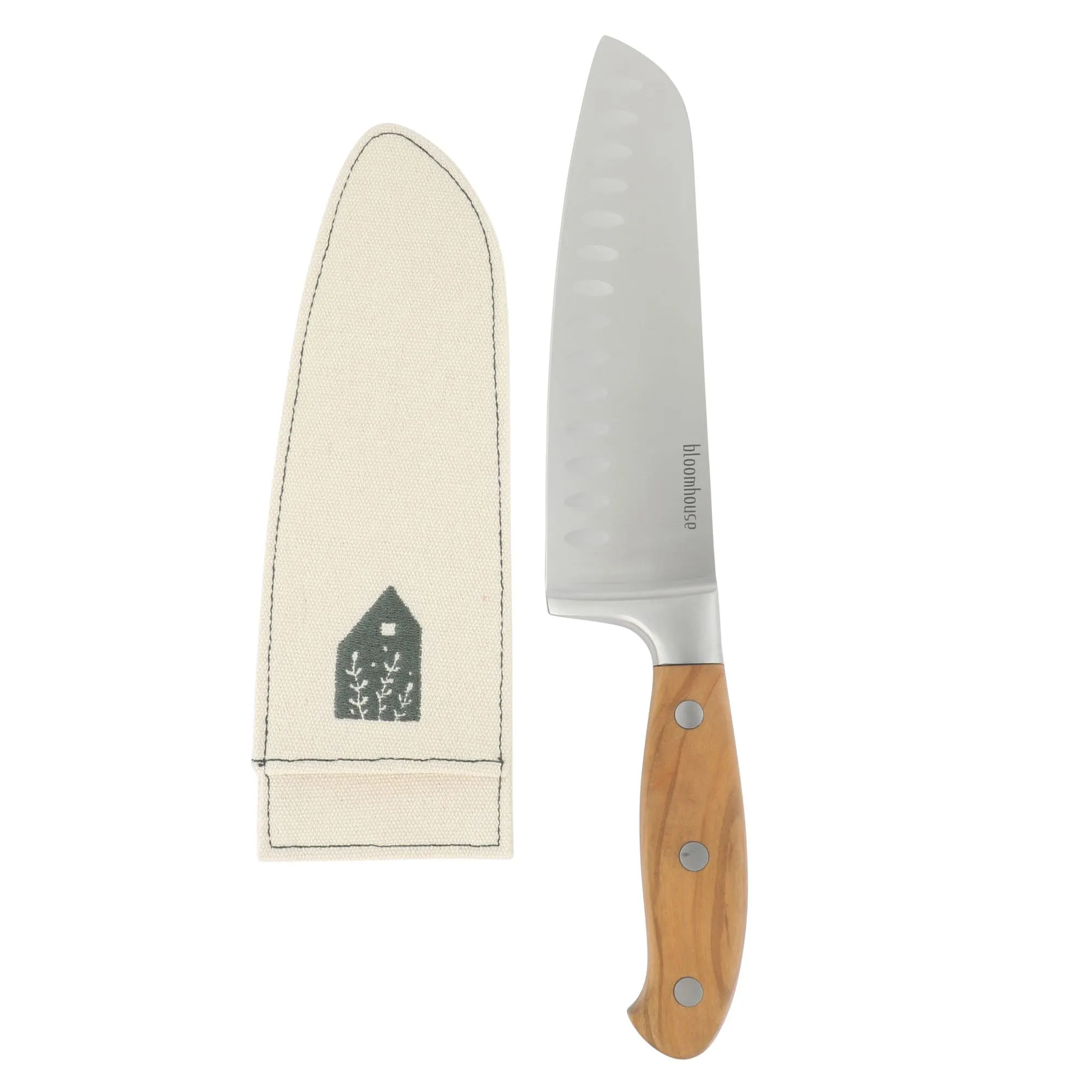 Bloomhouse 7 Inch German Steel Santoku Knife W/ Olive Wood Forged Handle