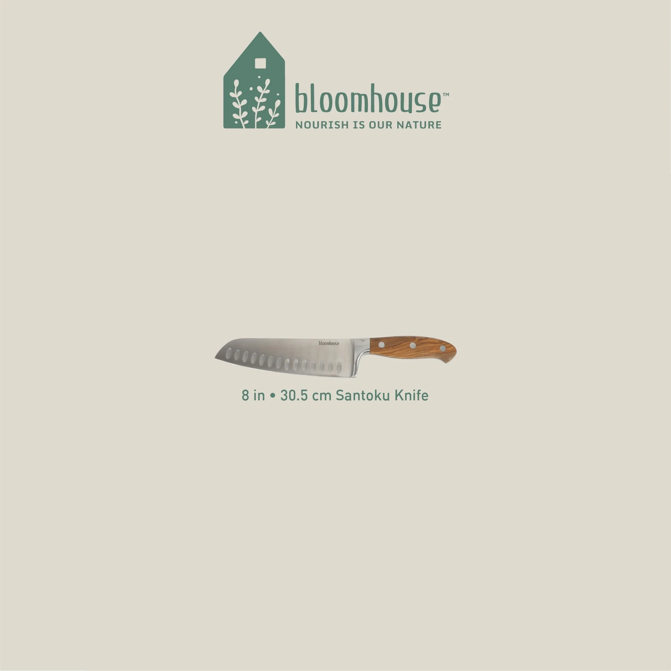 Bloomhouse 7 Inch German Steel Santoku Knife W/ Olive Wood Forged Handle