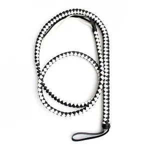 Bonded Leather Long Whip With Braided Handle - Black & White
