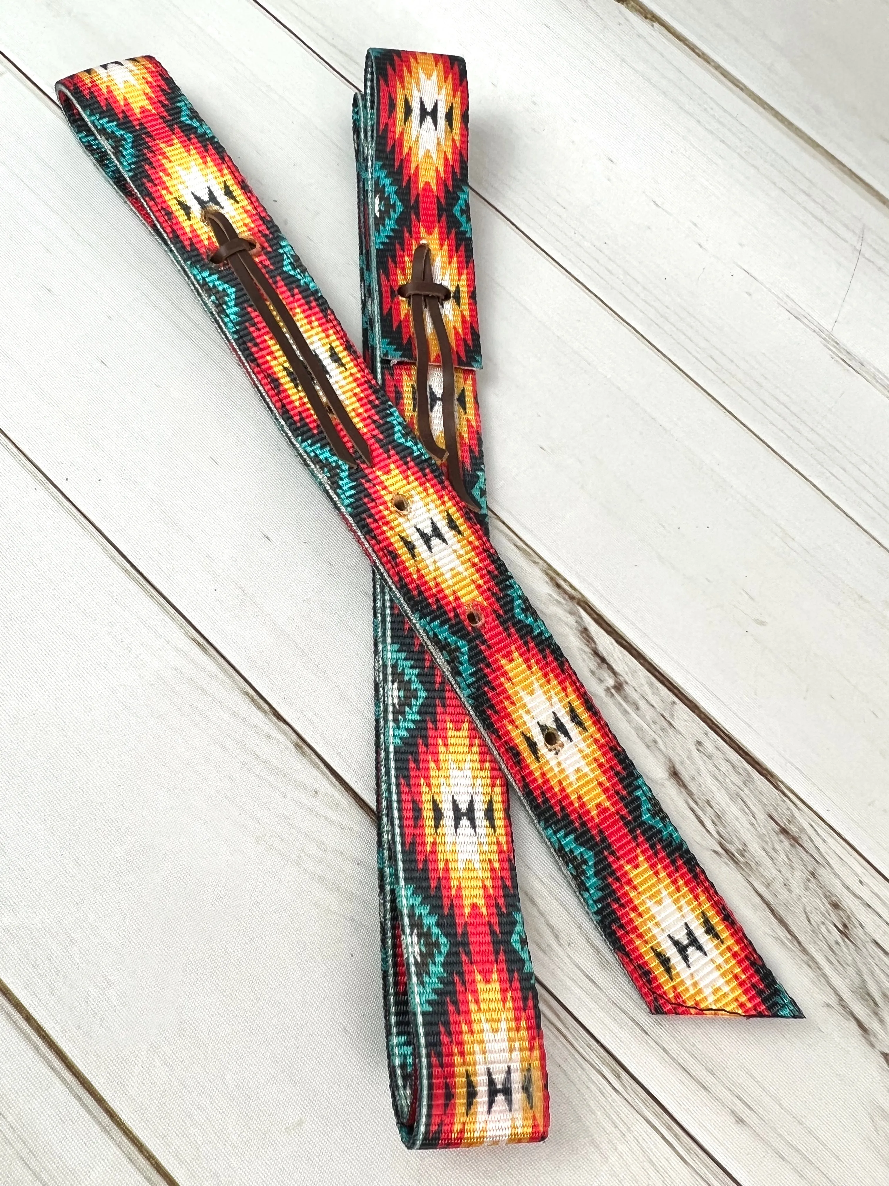 Bright Red Teal Yellow Aztec Diamond Pattern Cinch Strap Set