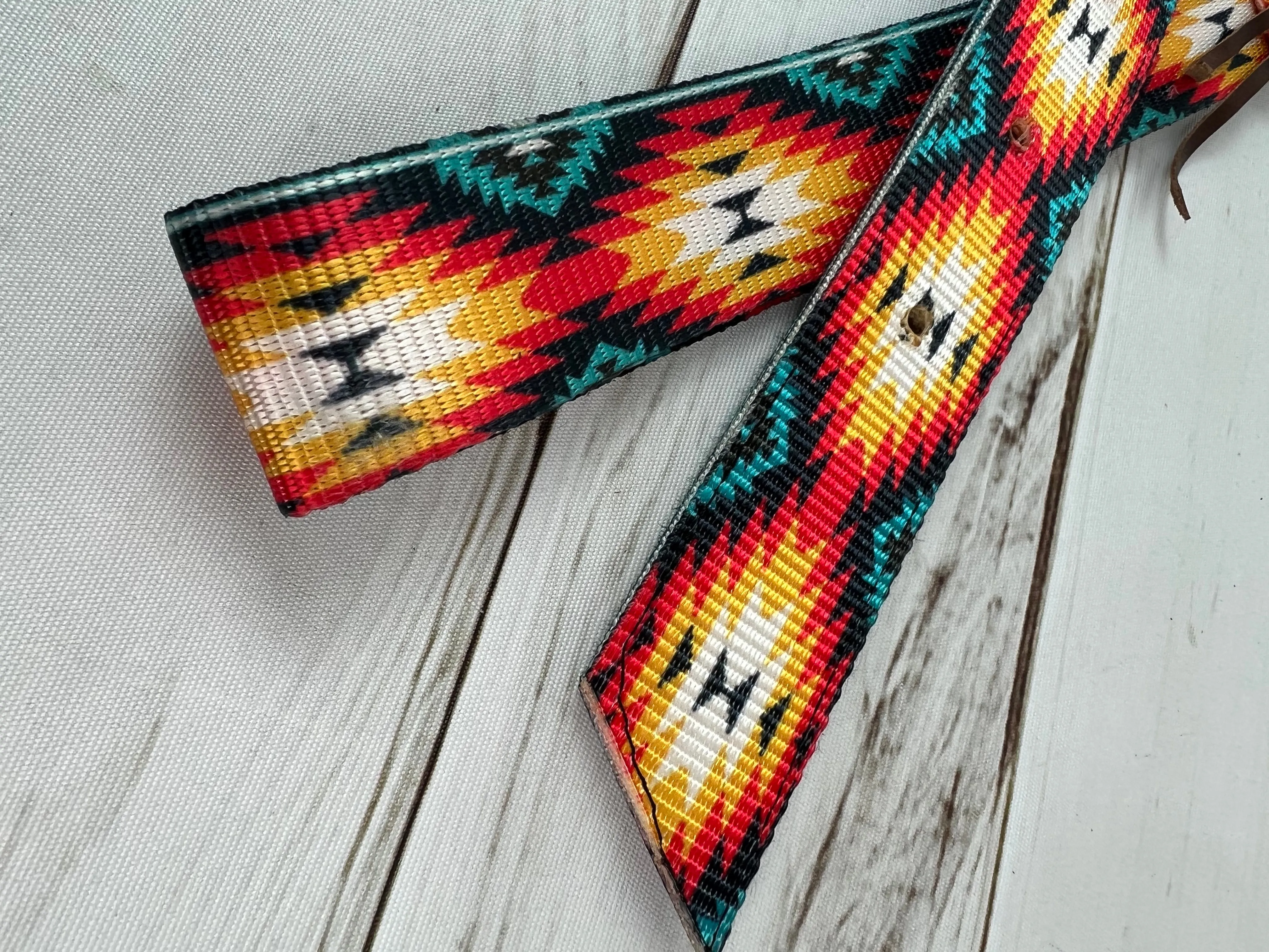 Bright Red Teal Yellow Aztec Diamond Pattern Cinch Strap Set