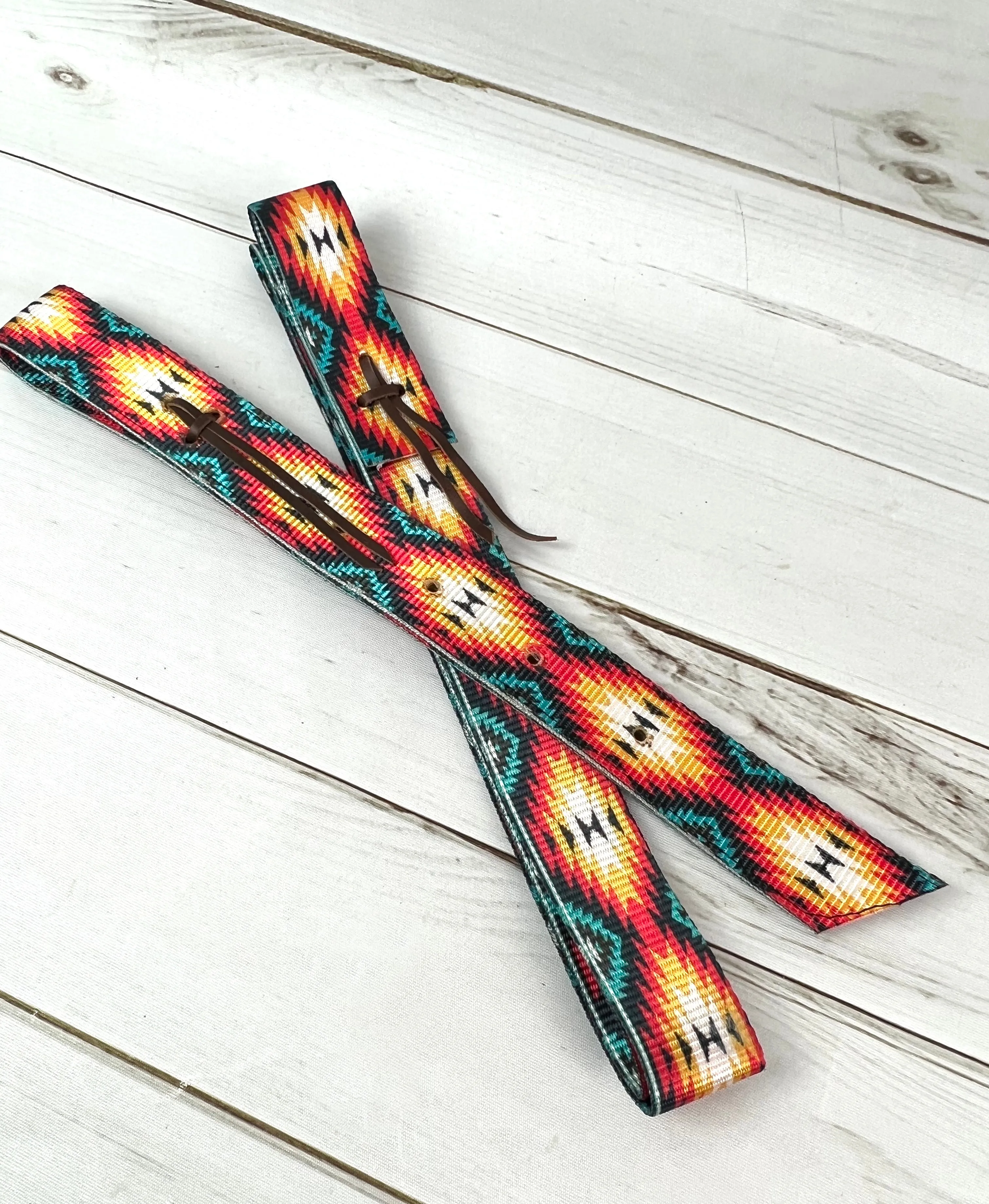 Bright Red Teal Yellow Aztec Diamond Pattern Cinch Strap Set