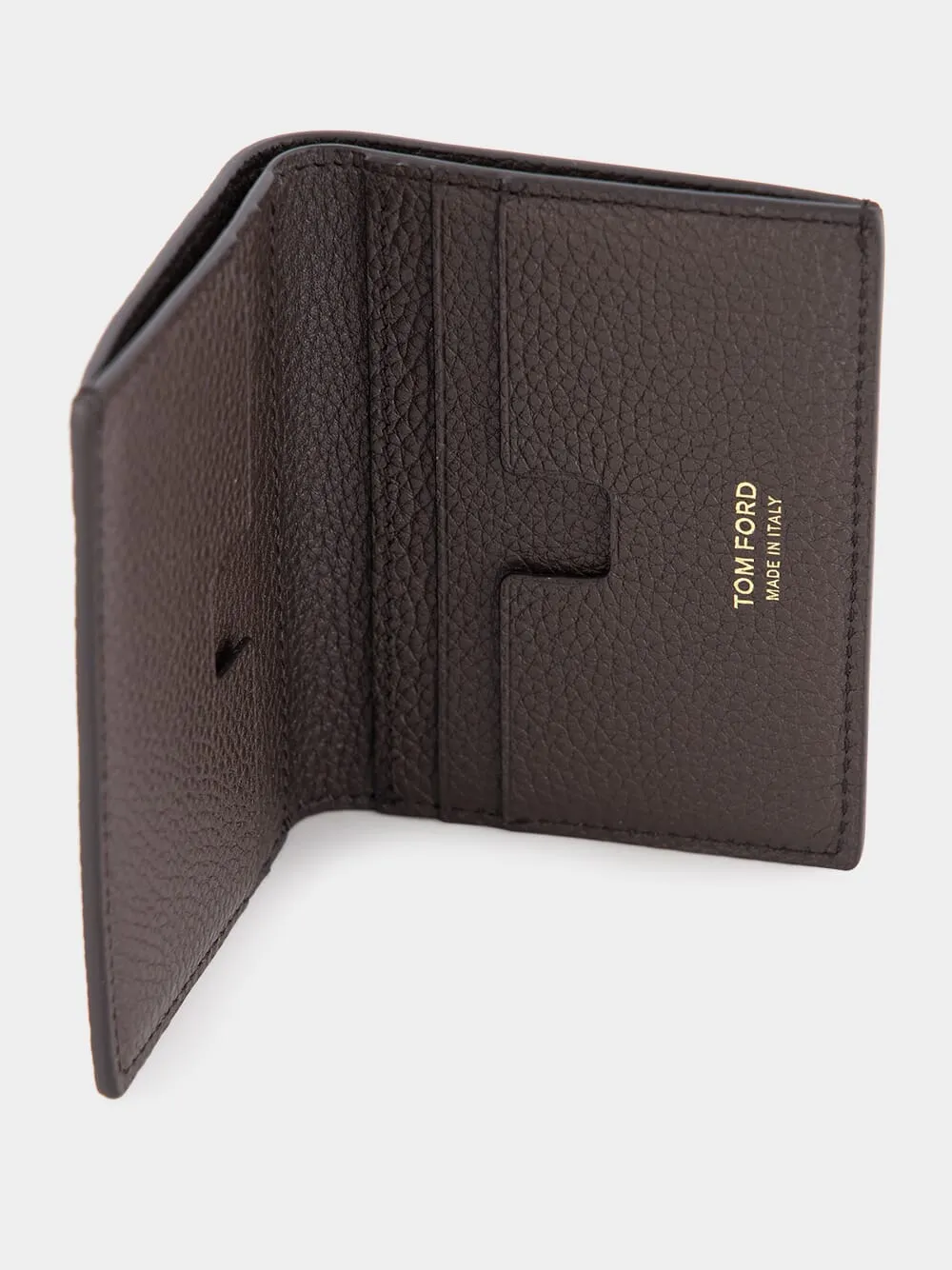 Brown Grain Leather Folding Cardholder