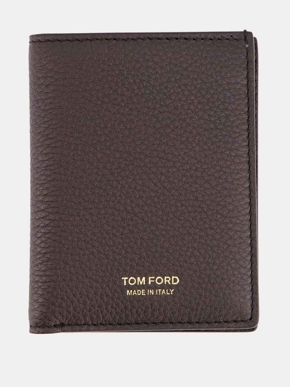 Brown Grain Leather Folding Cardholder