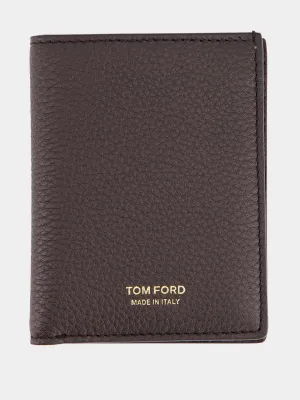 Brown Grain Leather Folding Cardholder