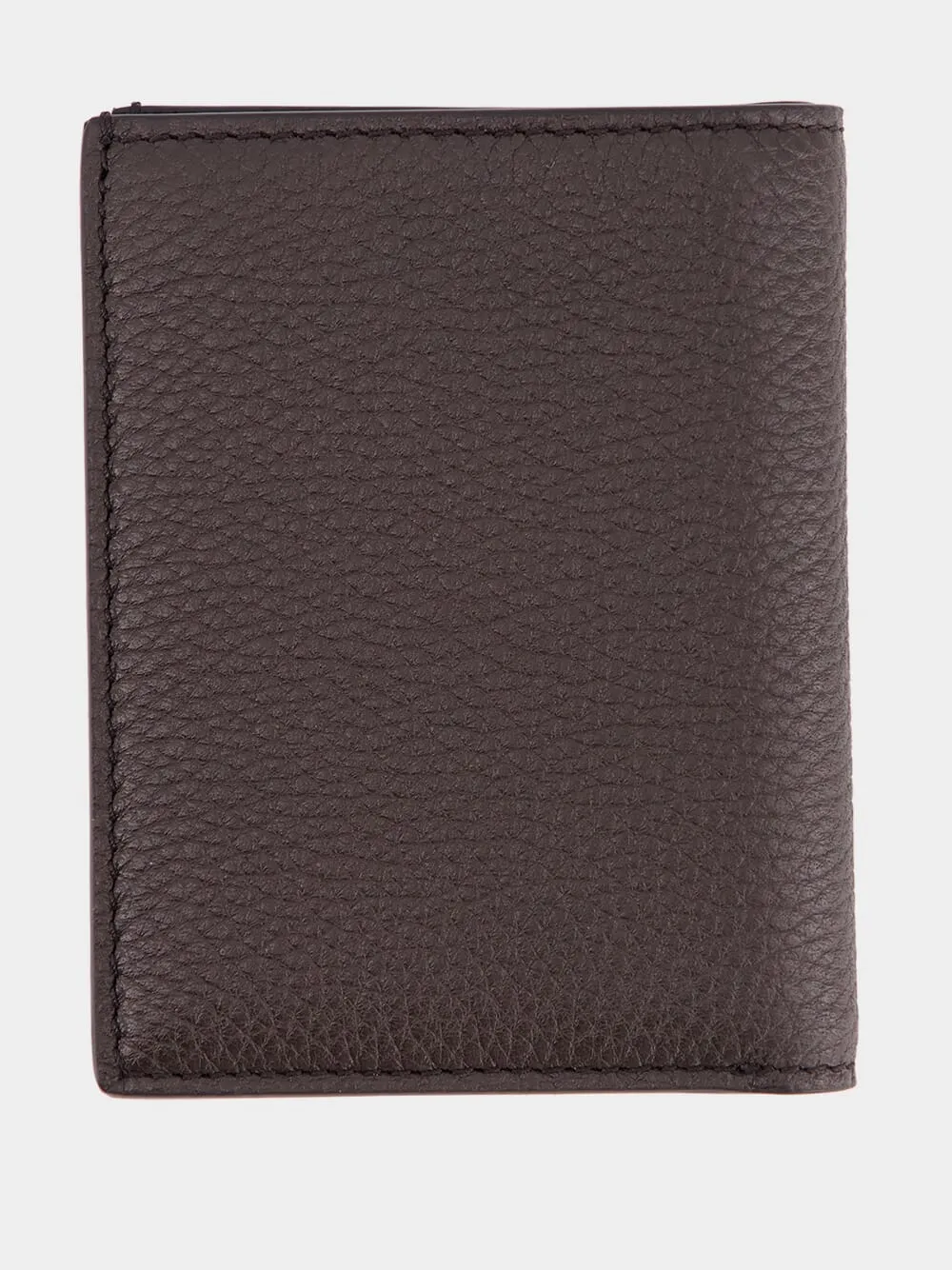 Brown Grain Leather Folding Cardholder