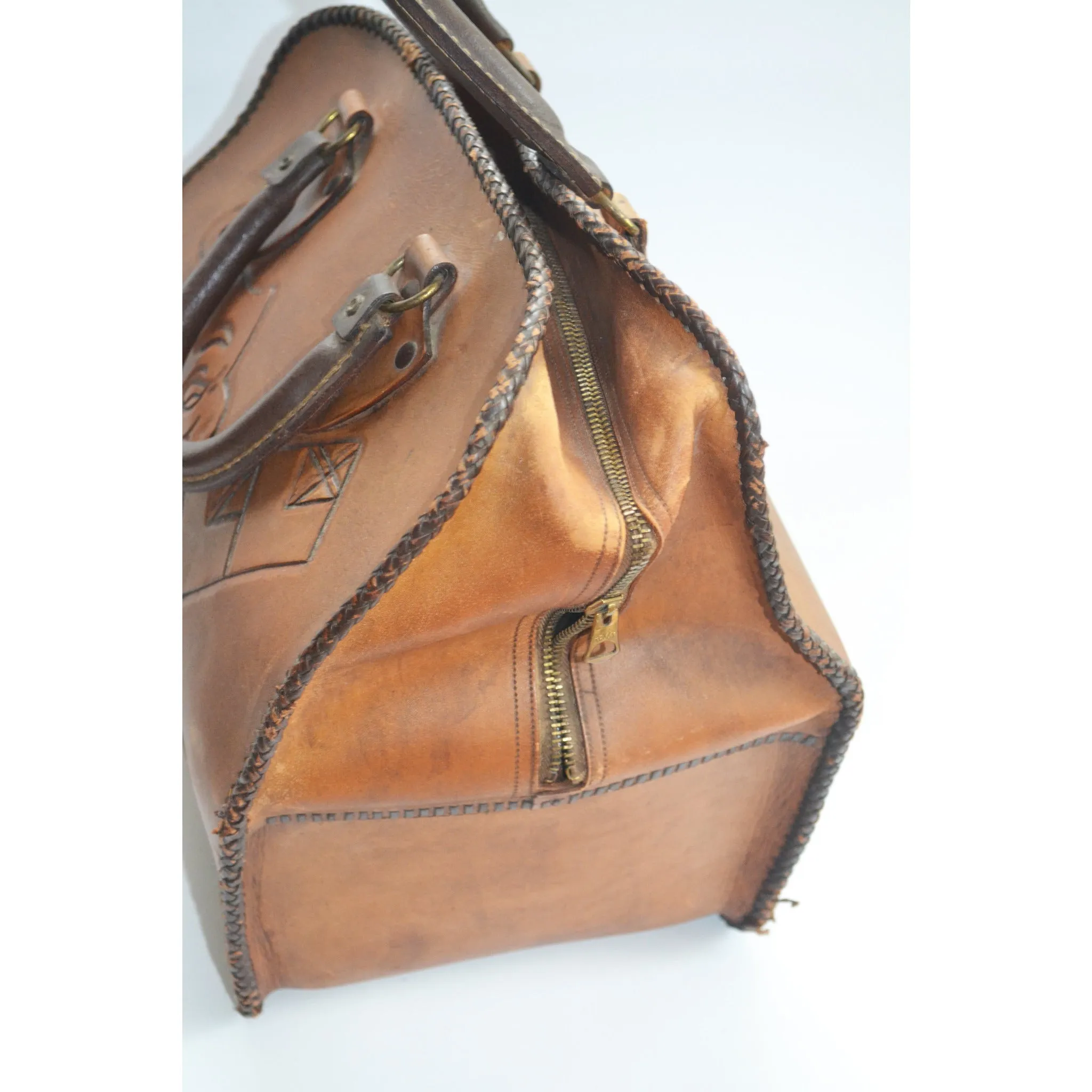 Brown Tooled Comedy & Tragedy Masks Bowling Bag