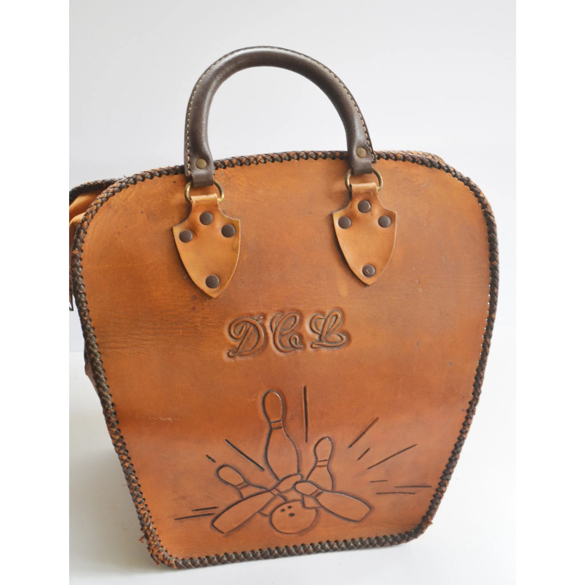 Brown Tooled Comedy & Tragedy Masks Bowling Bag