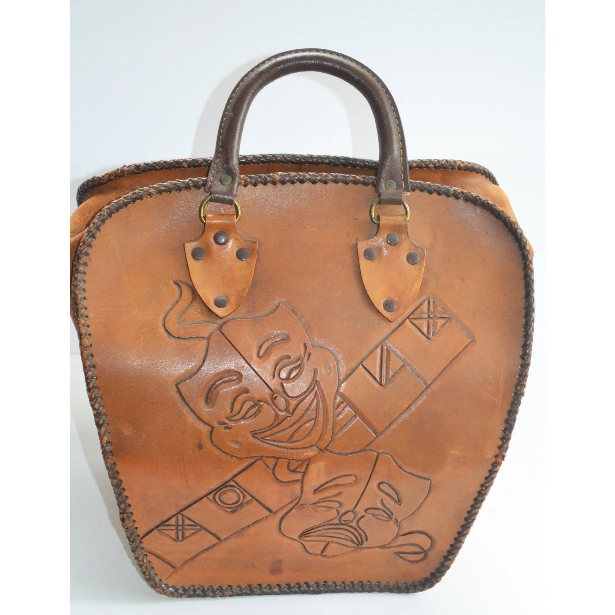 Brown Tooled Comedy & Tragedy Masks Bowling Bag