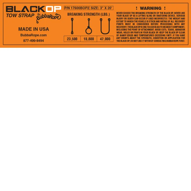 Bubba Rope - BLACK OP TOW STRAP (garage sale)