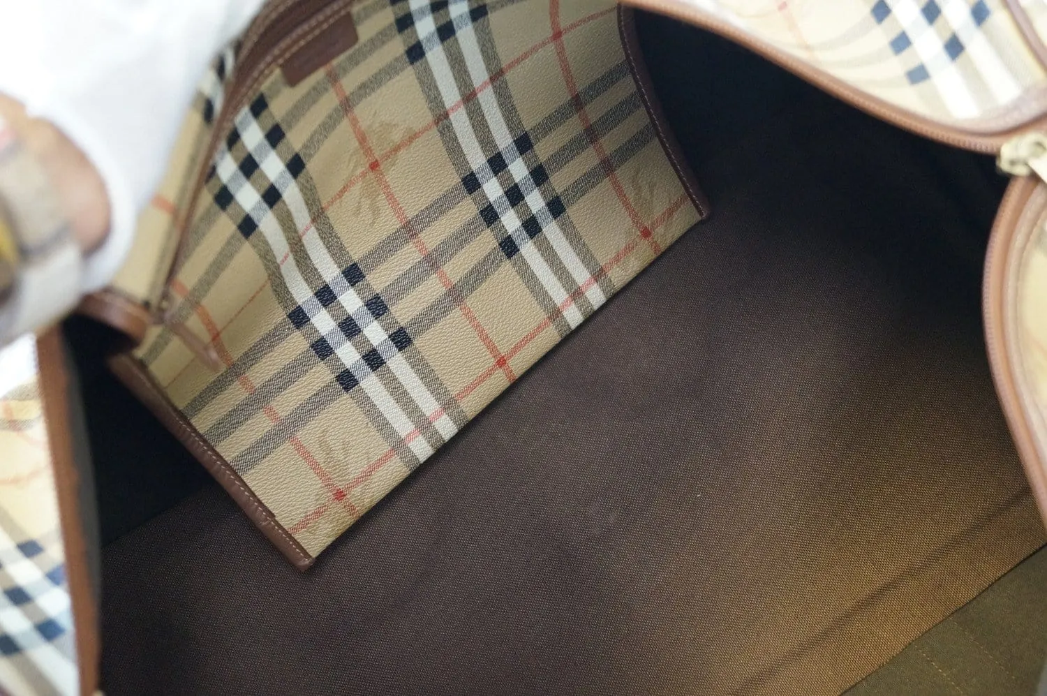Burberry Travel Bag - Burberry Nova Check Leather Brown