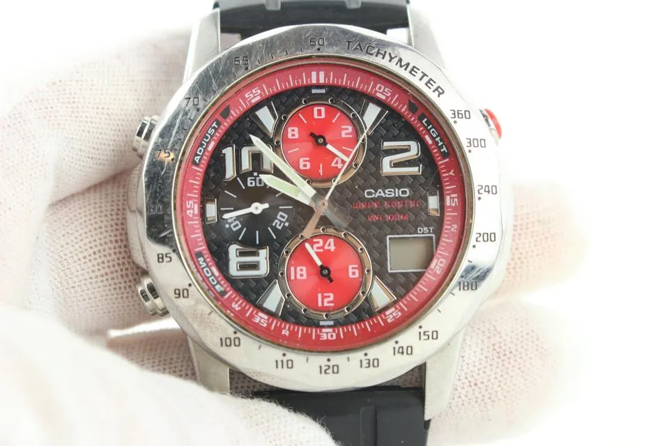 Casio Men's Black x Red WVQ-550 Edifice Waveceptor Watch 94ca127