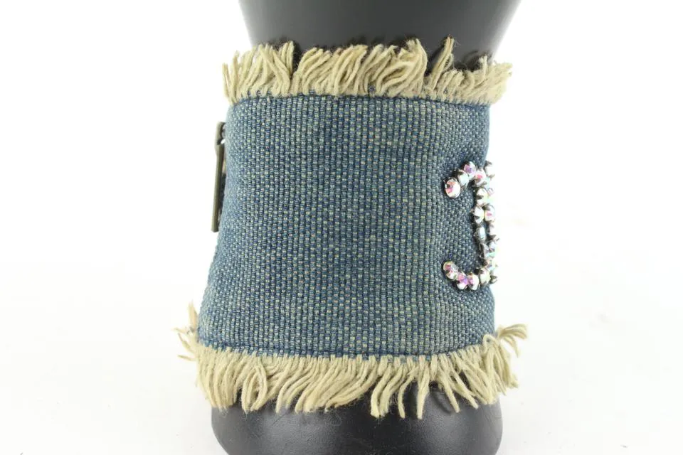 Chanel 01p Denim CC Crystal Logo Cuff Bracelet 611cas616