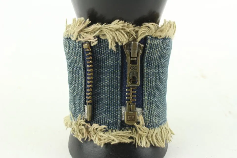 Chanel 01p Denim CC Crystal Logo Cuff Bracelet 611cas616