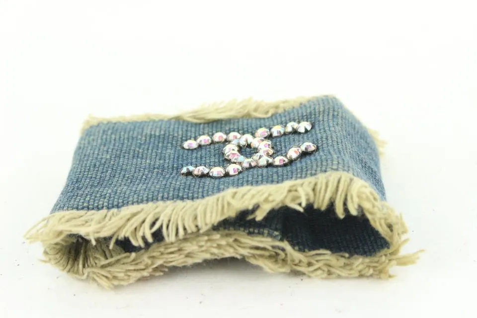 Chanel 01p Denim CC Crystal Logo Cuff Bracelet 611cas616