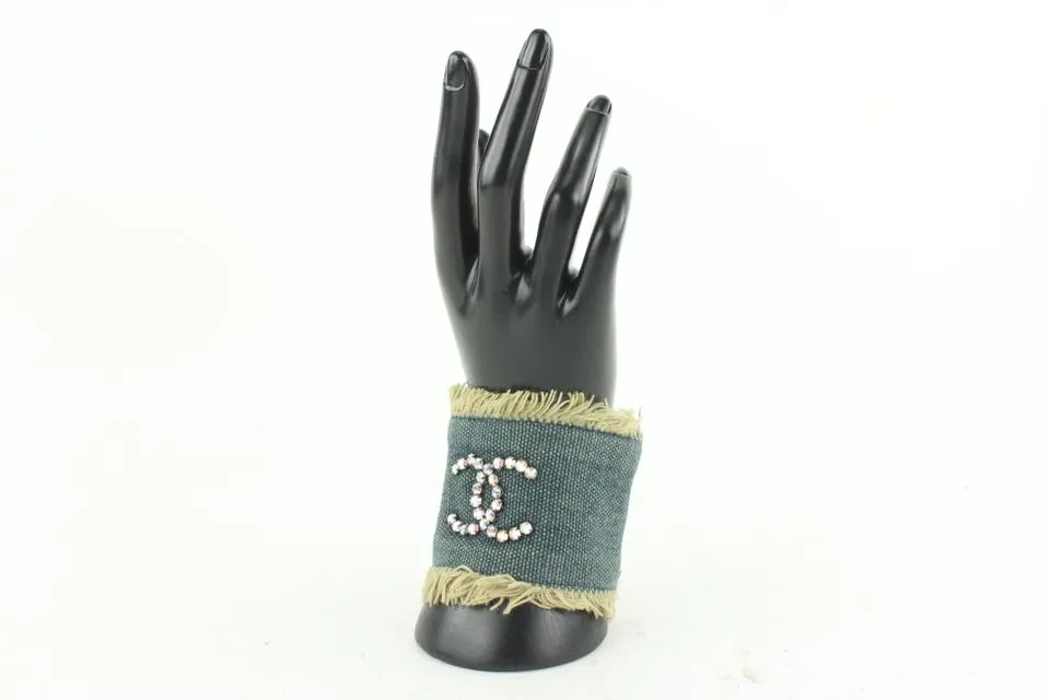 Chanel 01p Denim CC Crystal Logo Cuff Bracelet 611cas616