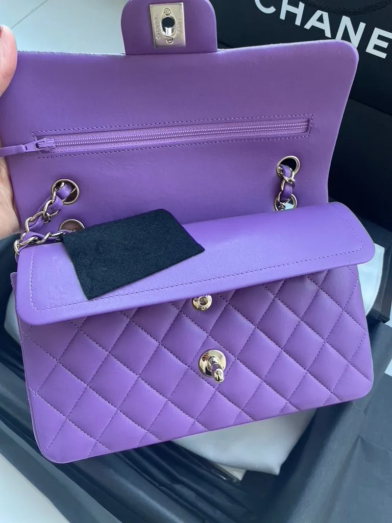 Chanel 22P Purple Lambskin Quilted Small Classic Flap Bag