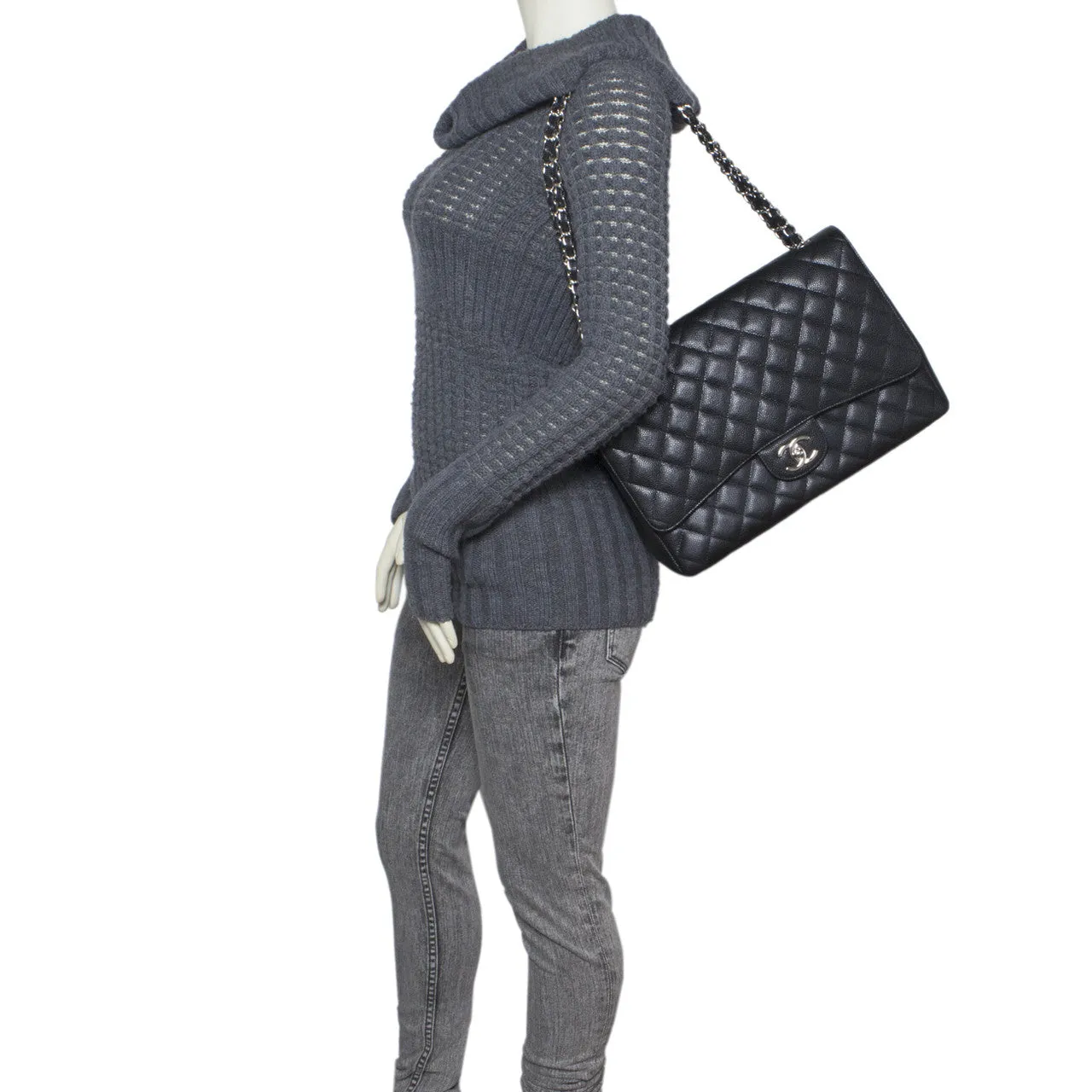 Chanel Black  Caviar Maxi Classic Double Flap