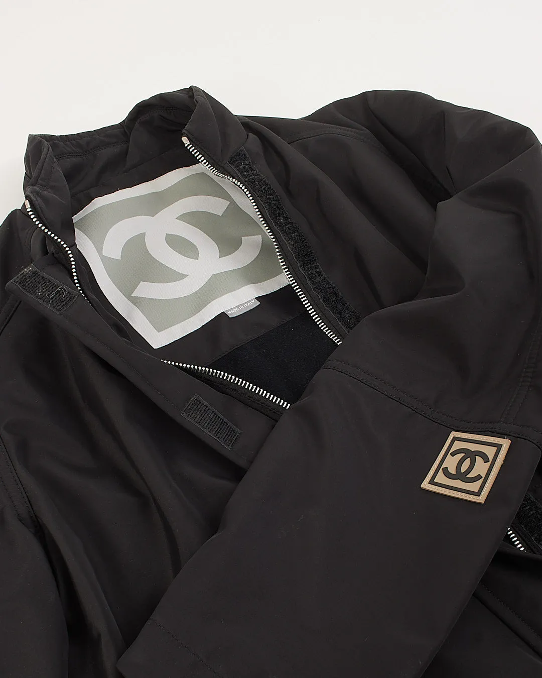 Chanel Black Nylon Logo Bomber Jacket - 44