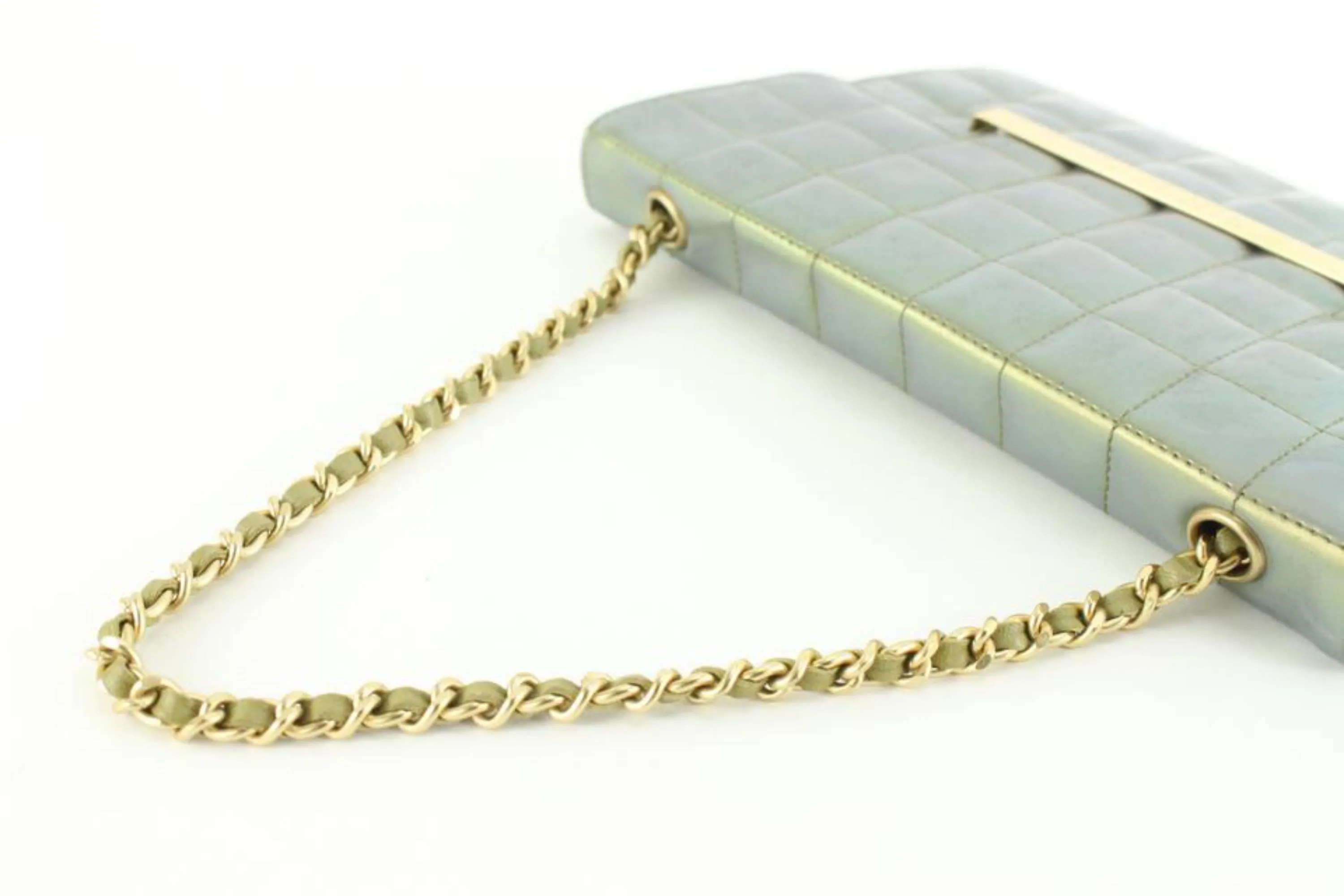 Chanel Metallic Iridescent Chocolate Bar Quilted Leather Shoulder 82cc826s