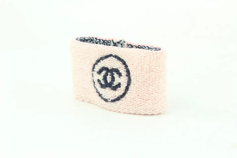 Chanel Pink x Black Gym Bracelet Sweatband Wrist Band 700cas621