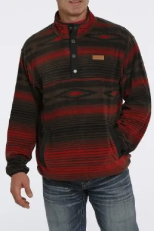 Cinch Men's Fleece Pullover - Brown & Red Aztec Print