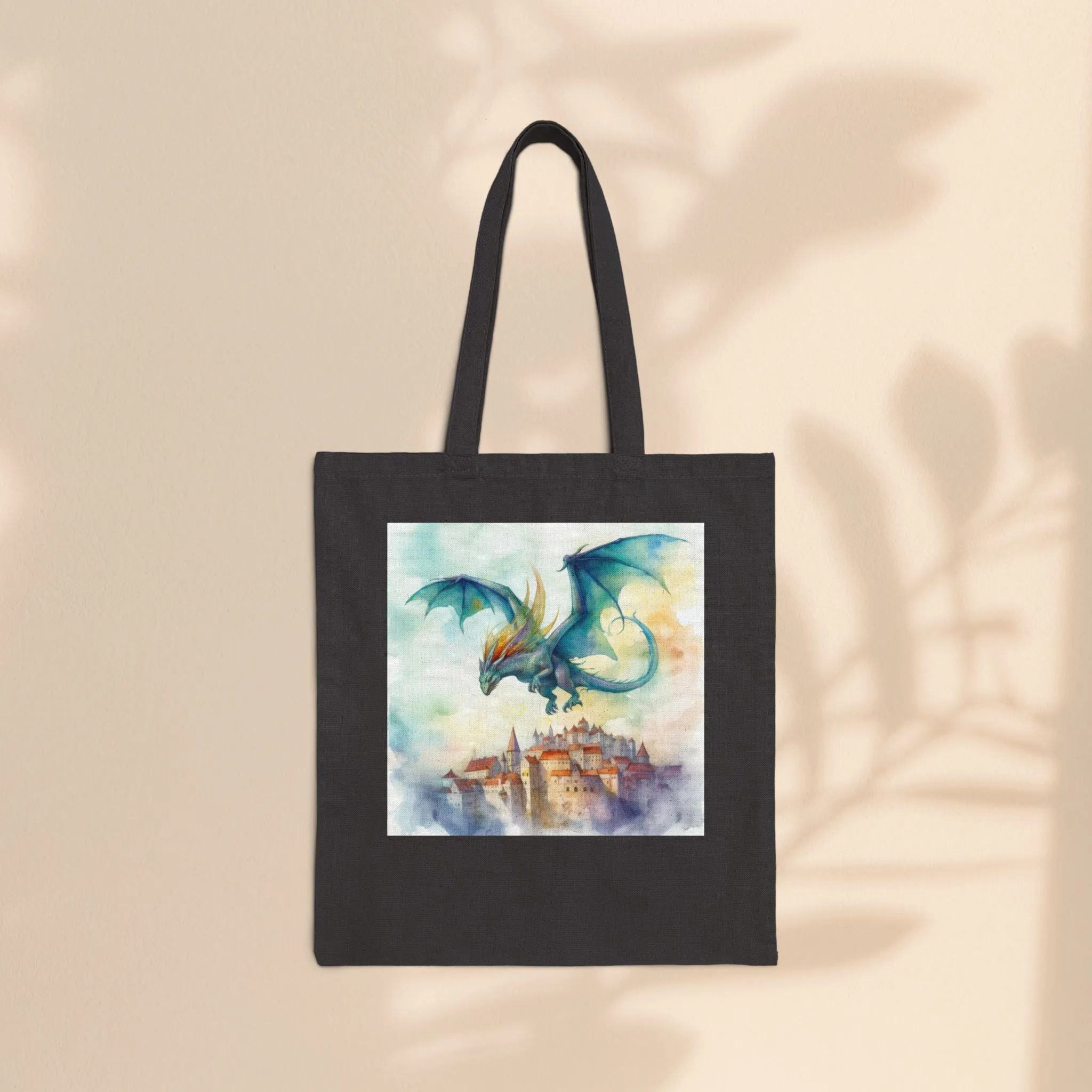Cotton Canvas Tote Bag - Dragon Over The City